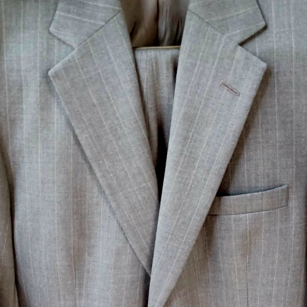 TOM JAMES -  MADE TO ORDER MEN'S PINSTRIPE SUIT 34 REGULAR JACKET 34R  EXCELLENT